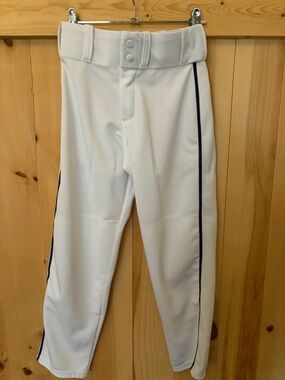 Kids White Baseball Pants with Purple Stripe